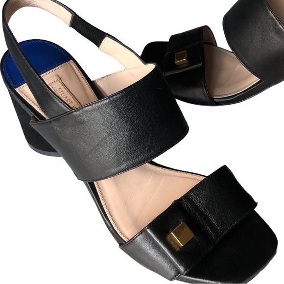 Stuart Weitzman Black Leather Slingback Round Suede Heel Sandal Size 7.5 - Picture 14 of 14
